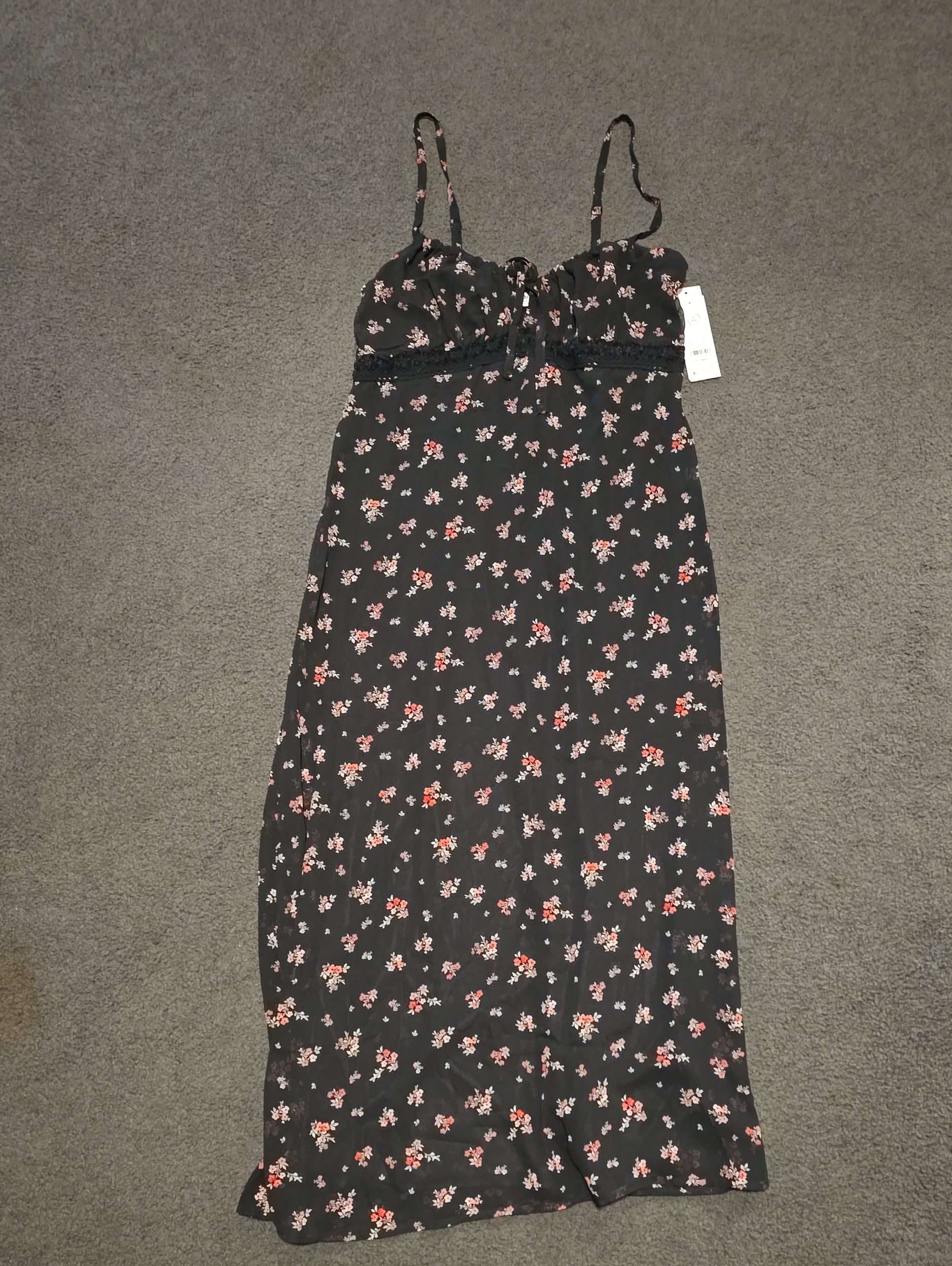 No Boundaries Black Midi Dress With Pink & Red Floral Print